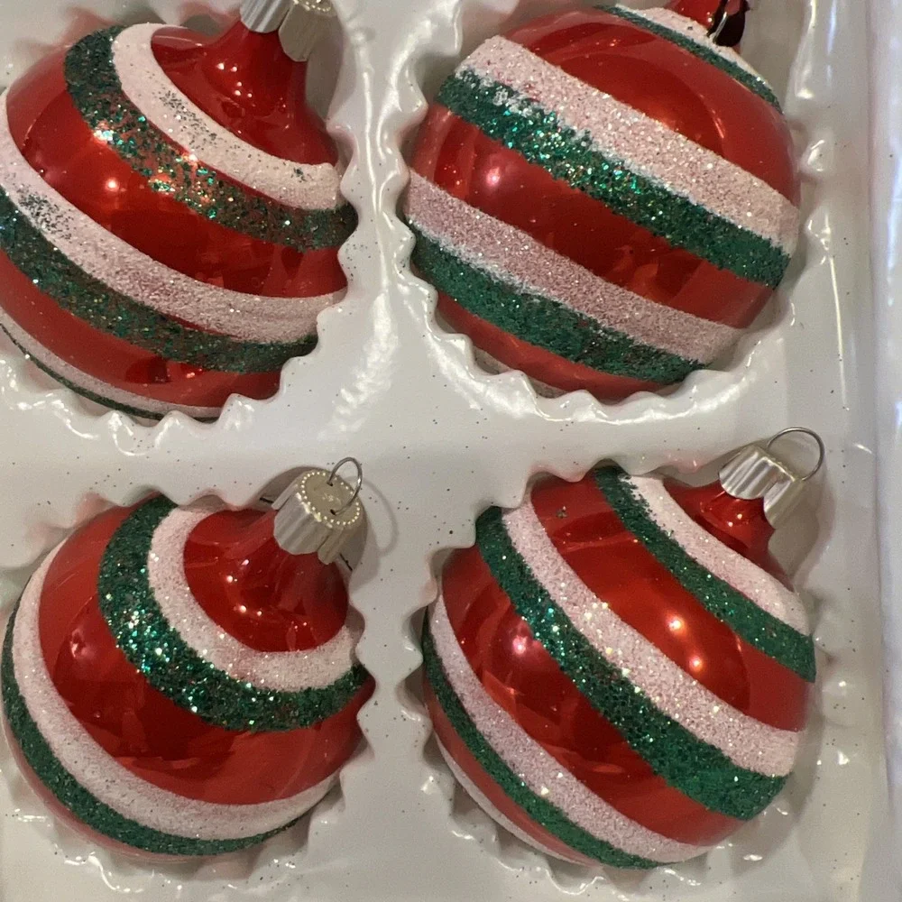 2003‎ Vintage Martha Stewart 6 Hand Decorated Glass Christmas Ornaments Glitter